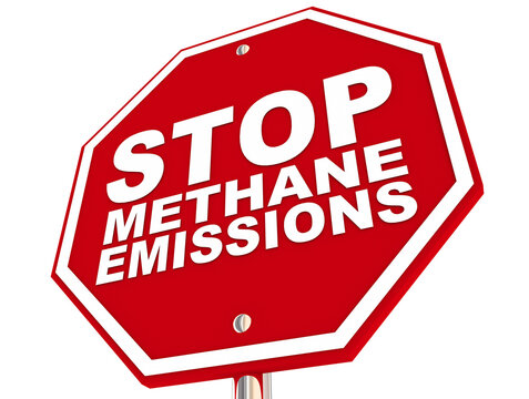 Stop Methane Emissions Sign CH4 Greenhouse Gases Climate Change Warning 3d Illustration