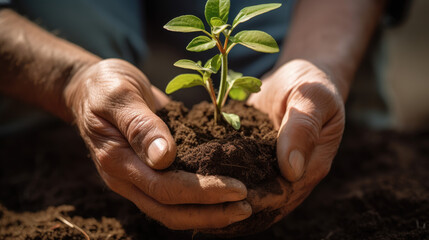 Hands planting a delicate young plant in fresh soil to give it space to grow