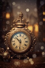 Round vintage clock, Christmas background. The concept of the New Year countdown. Generative AI