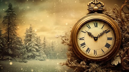 Fototapeta na wymiar Round vintage clock, Christmas background. The concept of the New Year countdown. Generative AI