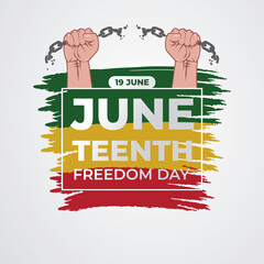 Juneteenth Free-ish Since June 19, 1865. Fist raise up chain breaking. Template for background, banner, card, poster with text inscription. Vector EPS10 illustration