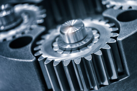 engine gear wheels, industrial background,  Industry car service concept blue tone