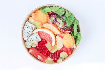 fruit and vegetable salad or orange, dragon fruit and lettuce salad