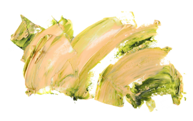 Grunge green yellow brush strokes oil paint isolated on white background, clipping path