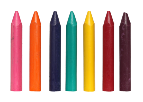 New wax pastel in variety of colors, colorful crayons isolated on white, clipping path 
