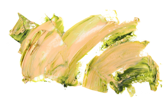 Grunge green yellow brush strokes oil paint isolated on white background, clipping path