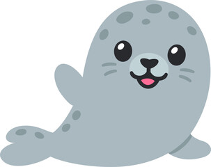 Cute cartoon grey harbor seal
