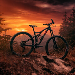 mountain bike on sunset background