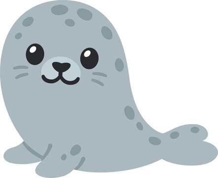 Cute cartoon grey harbor seal