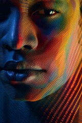 abstract portrait made of colorful moire pattern, optical illusion. generative AI - obrazy, fototapety, plakaty