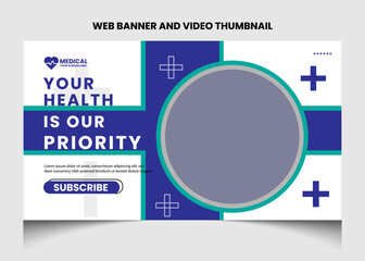 Healthcare medical youtube video thumbnail and web banner template.