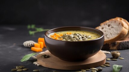 Delicious autumn soup in bowl Generative AI