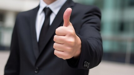 businessman wearing black suit and tie showing thumbs up Generative AI