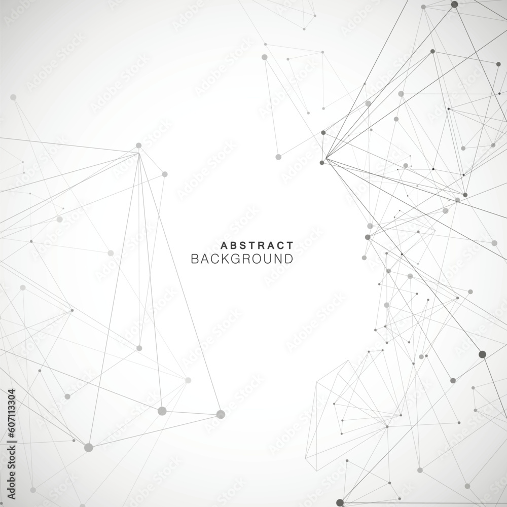 Aufkleber Network science polygonal triangle. Geometric wallpaper line. Shape data atom graphic. Abstract vector polygon background