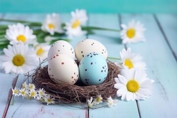 Obraz na płótnie Canvas easter eggs and flowers Generative AI