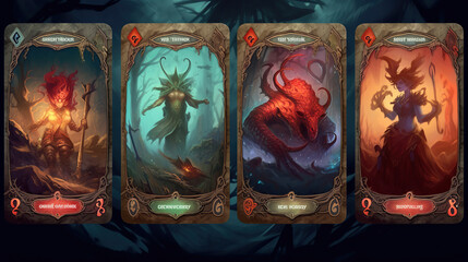 RPG. Games cards. Characters for games, concept art. Card game. AI generated image. © Jacques Evangelista