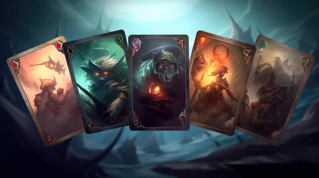 RPG. Games cards. Characters for games, concept art. Card game. AI generated image.