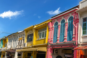 Naklejka premium Sino Portuguese Colourful and decorative house in Old Phuket Town Phuket thailand 