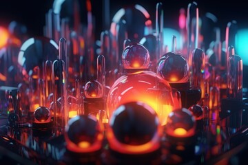 abstract technology background with shiny and glossy neon shapes, ai generated image