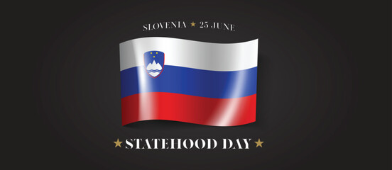 Slovenia statehood day greeting card, banner with template text vector illustration