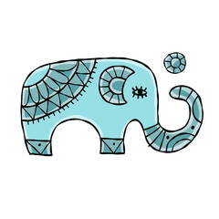 Elephant design, black silhouette isolated on white