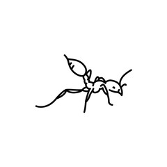 Red ant black line icon.