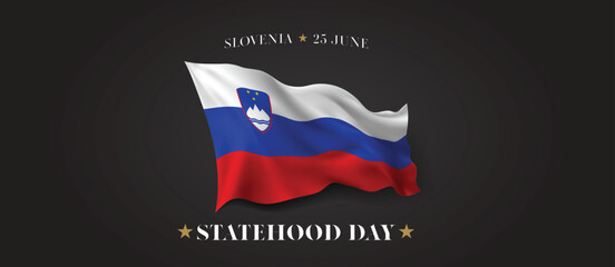 Slovenia statehood day vector banner, greeting card.