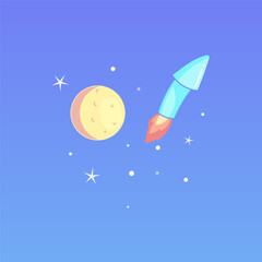 Fireworks Rocket Flying to the Moon and Stars