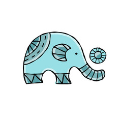 Elephant design, black silhouette isolated on white