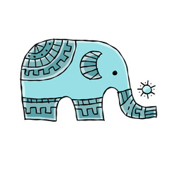 Elephant design, black silhouette isolated on white