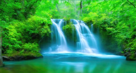 Waterfall in the forest, generative ai	
