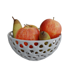 Realistic Apple And Pear In A Bowl. 3D Render.