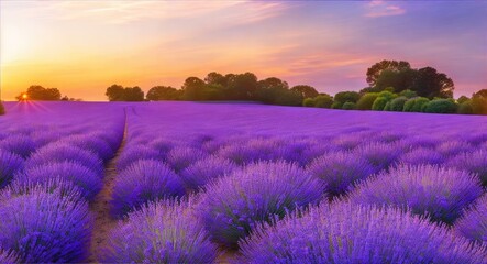 Fototapeta na wymiar lavender field at sunset,generative ai 