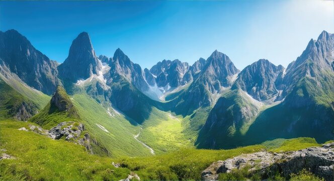 Panorama of the mountains,generative ai	
