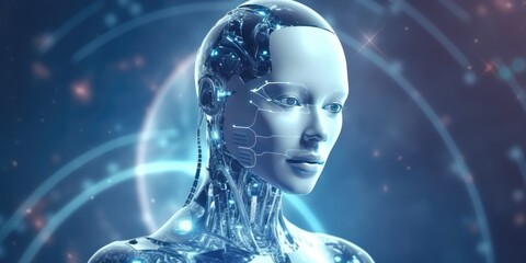 Ai humanoid robot, artificial intelligence or machine learning concepts.globalization and technology development, generative ai