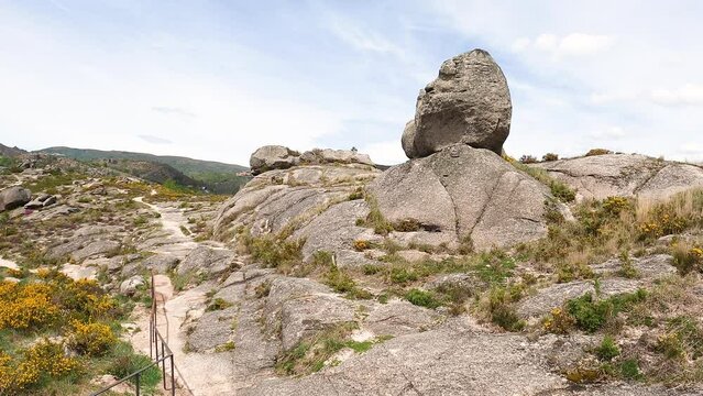 a rocky mountain path on the way down to Castro Laboreiro village, municipality of Melga&ccedil;o, district of Viana do Castelo, Portugal