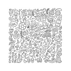 Soccer tournament, football league team international championship. Childish style background for your design. Vector illustration