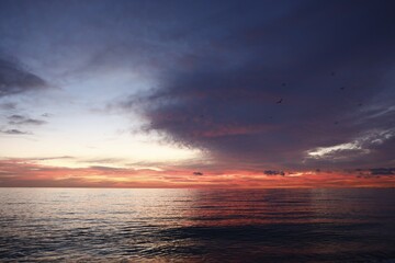 Sunrise in peaceful morning across Atlantic ocean from Miami Beach Florida
