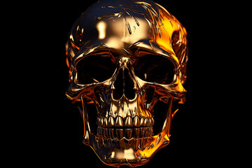 A black and gold skull on a black background. Generative AI