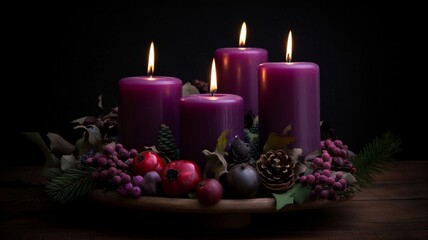 Obraz na płótnie Canvas christmas still life with candles and decorations Generative AI