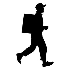 Vector illustration. Silhouette of male courier at work.