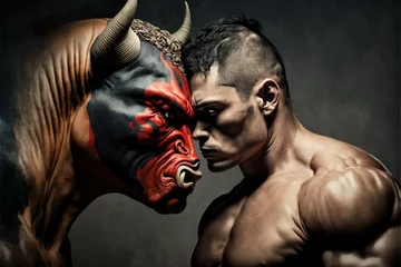  MMA Fighter Facing Off A Giant Bull © savitch