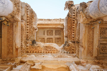 detail of the entrance to the library of Ephesus ancient city