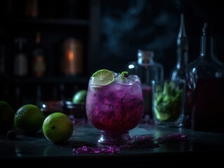 A Spooky Halloween Cocktail In a Dimly Lit Bar During the Witching Hour, Halloween Drink Photography