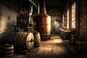 Obraz na płótnie Canvas Vintage brewery interior. Created with Generative AI technology.