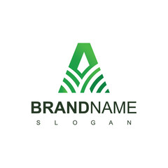 Letter A logo with Leaf element, modern natural agricultural company Logo