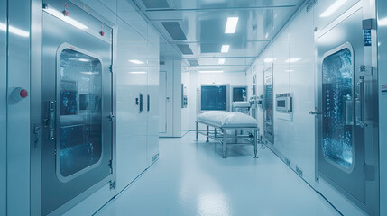 Cryofreeze chamber room laboratory Cryofreeze chamber room laboratory with blue germicidal light.