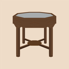 Old wooden octagonal table classic vintage furniture, realistic vector