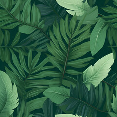 Naklejka na ściany i meble Seamless Pattern With Green Tropical Leaves: AI Generated Image