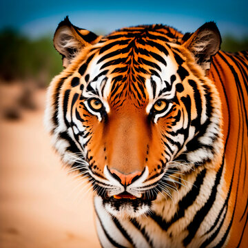 Tiger close-up. Wildlife photo. Generative AI